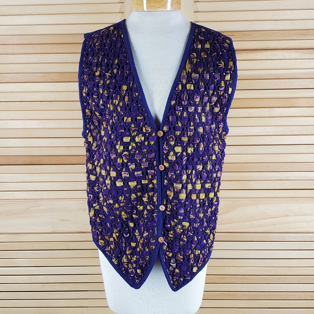 Shelly & Arnold purple woven front vest Vintage 80s